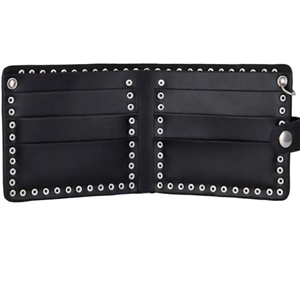 Vintage Black Leather Skull Wallet -O